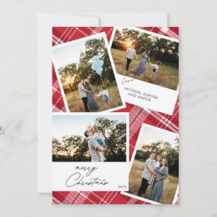 Cartes Pour Fêtes Annuelles Joyeux Noël moderne 4 photo Rouge Plaid
