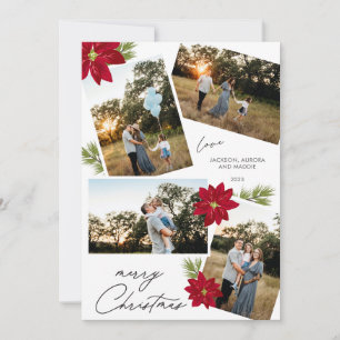 Cartes Pour Fêtes Annuelles Joyeux Noël moderne 4 photo Rouge Poinsettia