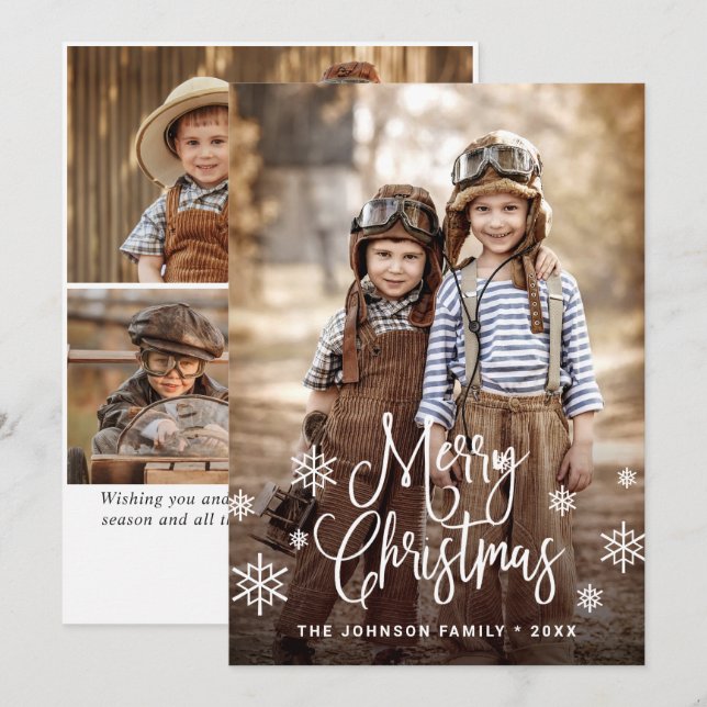 Cartes Pour Fêtes Annuelles Joyeux Noël moderne 4 PHOTO Salutation (Devant / Derrière)
