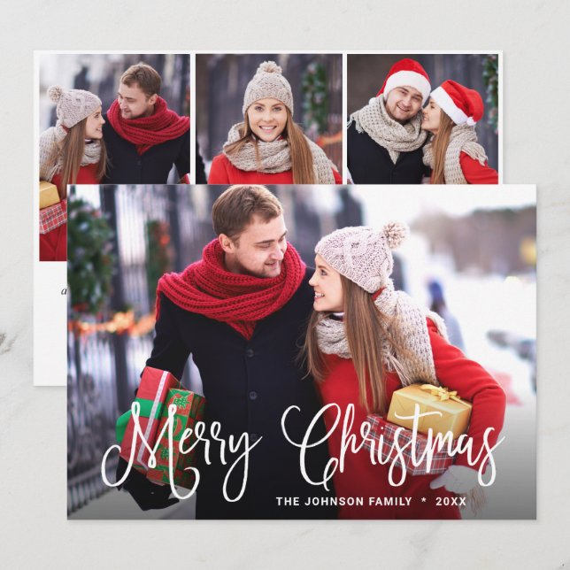 Cartes Pour Fêtes Annuelles Joyeux Noël moderne 4 PHOTO Salutation (Devant / Derrière)