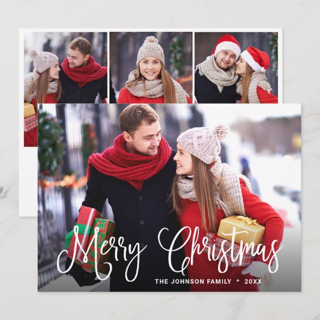 Cartes Pour Fêtes Annuelles Joyeux Noël moderne 4 PHOTO Salutation (Devant / Derrière)