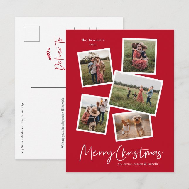 Cartes Pour Fêtes Annuelles Joyeux Noël moderne 5 photo Collage (Devant / Derrière)