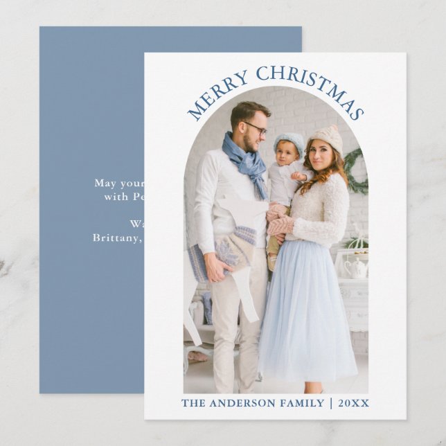 Cartes Pour Fêtes Annuelles Joyeux Noël moderne Arche photo Dusty Blue (Devant / Derrière)
