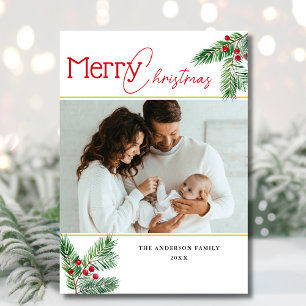 Cartes Pour Fêtes Annuelles Joyeux Noël moderne Berry Greenery 2 Photo