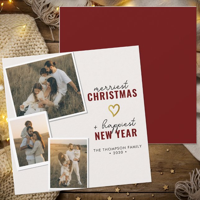 Cartes Pour Fêtes Annuelles Joyeux Noël moderne Boho Famille Photo Carré (Créateur téléchargé)