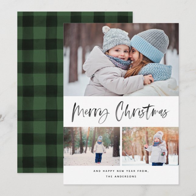 Cartes Pour Fêtes Annuelles Joyeux Noël Moderne Brosse Script Collage (Devant / Derrière)