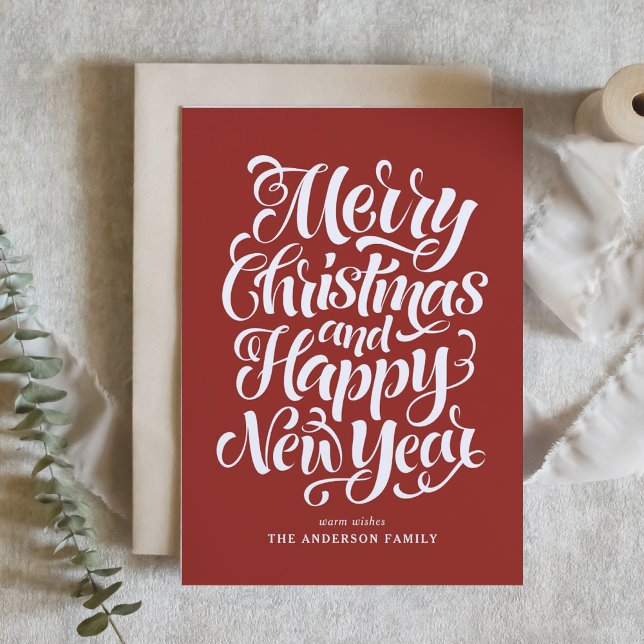 Cartes Pour Fêtes Annuelles Joyeux Noël Moderne Calligraphie Rouge (Créateur téléchargé)