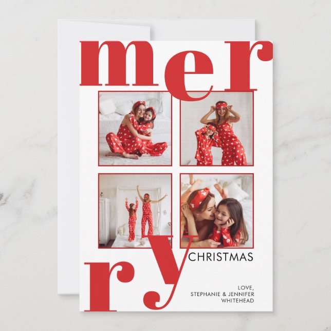 Cartes Pour Fêtes Annuelles Joyeux Noël moderne Collage photo Rouge (Devant)