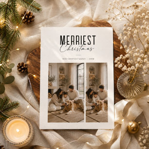 Cartes Pour Fêtes Annuelles Joyeux Noël Moderne Double Photo de Famille