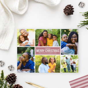 Cartes Pour Fêtes Annuelles Joyeux Noël moderne Dusty Rose Photo Collage