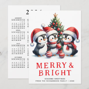 Cartes Pour Fêtes Annuelles Joyeux Noël moderne et pingouins mignons brillants