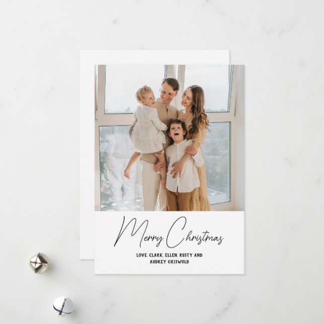 Cartes Pour Fêtes Annuelles Joyeux Noël Moderne et Simple Écriture Verticale (Devant/Arrière en situation)