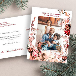 Cartes Pour Fêtes Annuelles Joyeux Noël moderne famille photo florale d'hiver