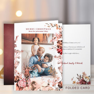 Cartes Pour Fêtes Annuelles Joyeux Noël moderne famille photo florale d'hiver