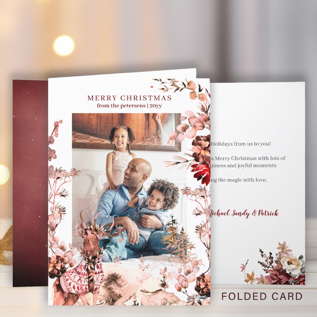 Cartes Pour Fêtes Annuelles Joyeux Noël moderne famille photo florale d'hiver (Créateur téléchargé)