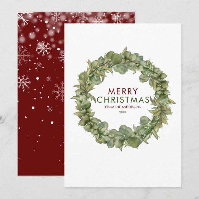 Cartes Pour Fêtes Annuelles Joyeux Noël moderne Garland Bourgogne (Devant / Derrière)