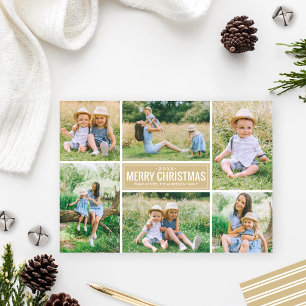 Cartes Pour Fêtes Annuelles Joyeux Noël moderne Kraft Tan Photo Collage