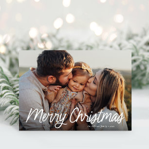 Cartes Pour Fêtes Annuelles Joyeux Noël moderne Lettres simple une photo