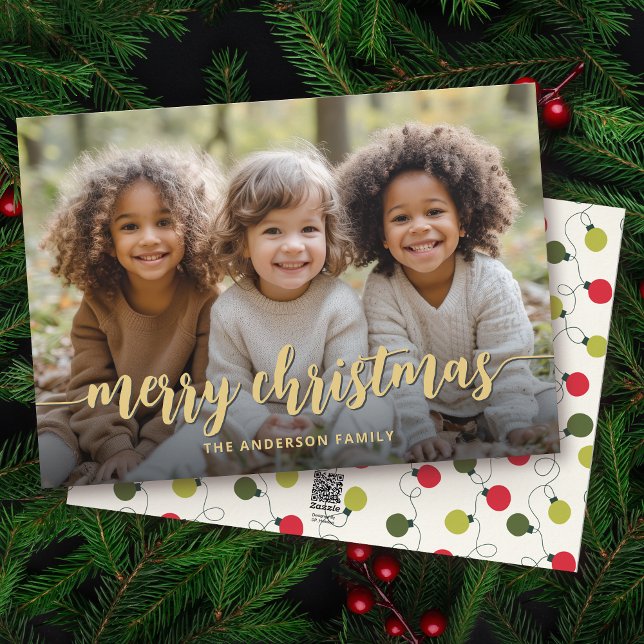 Cartes Pour Fêtes Annuelles Joyeux Noël Moderne Main Lettrée Photo de famille (Créateur téléchargé)