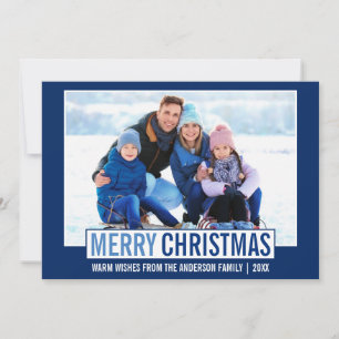 Cartes Pour Fêtes Annuelles Joyeux Noël moderne Photo de famille bleu