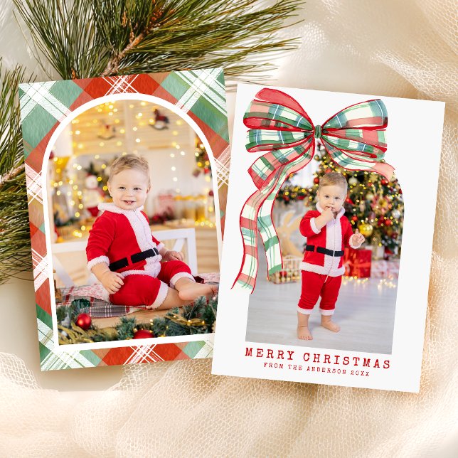 Cartes Pour Fêtes Annuelles Joyeux Noël moderne Photo Rouge Vert (Créateur téléchargé)