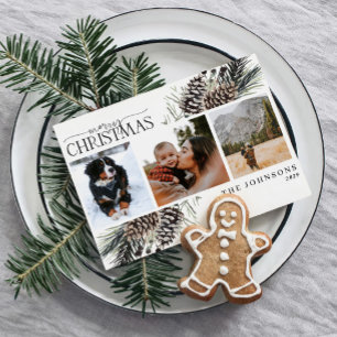 Cartes Pour Fêtes Annuelles Joyeux Noël moderne Pinecone d'hiver Botanique