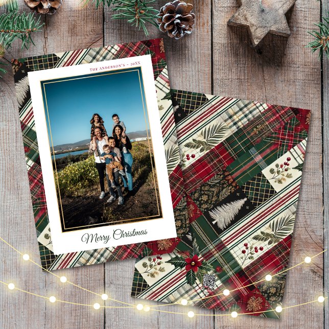 Cartes Pour Fêtes Annuelles Joyeux Noël moderne Plaid Photo personnalisée (Créateur téléchargé)