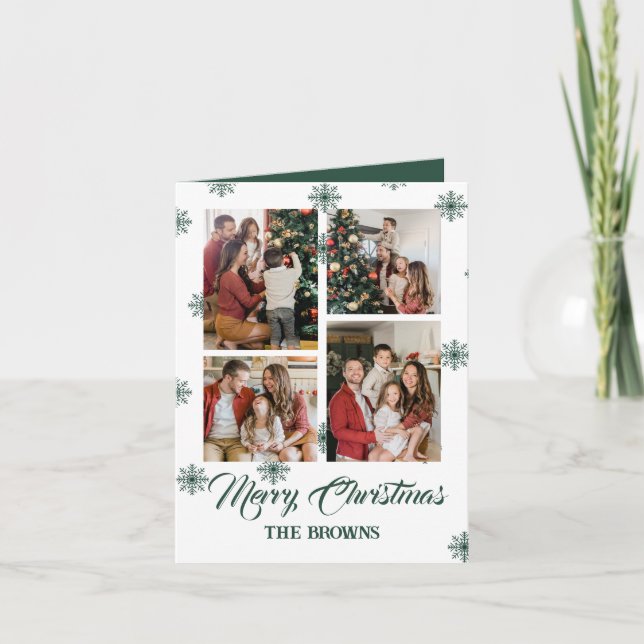 Cartes Pour Fêtes Annuelles Joyeux Noël moderne Quatre photos Collage vert (Devant)