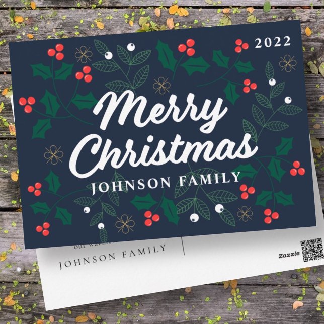 Cartes Pour Fêtes Annuelles Joyeux Noël moderne Red Holly Berries Foliing (Créateur téléchargé)