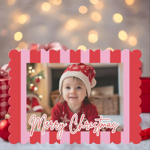 Cartes Pour Fêtes Annuelles Joyeux Noël Moderne Rose et Rouge Rayé