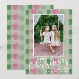 Cartes Pour Fêtes Annuelles Joyeux Noël moderne rose et vert photo plaid