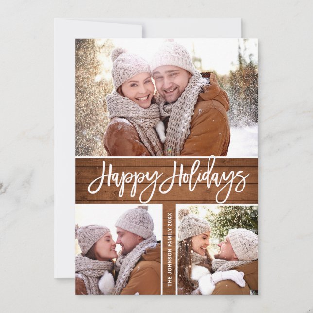 Cartes Pour Fêtes Annuelles Joyeux Noël Moderne Rustique 4 PHOTO Salutation (Devant)
