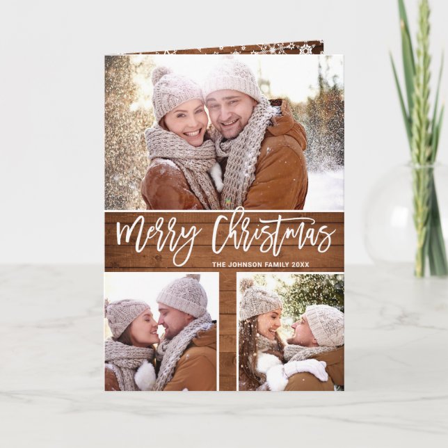 Cartes Pour Fêtes Annuelles Joyeux Noël Moderne Rustique 5 PHOTO Salutation (Devant)