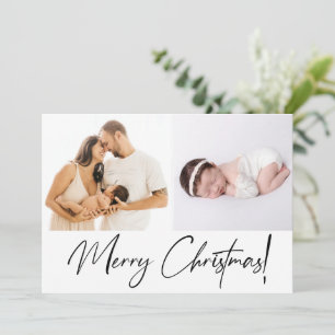 Cartes Pour Fêtes Annuelles Joyeux Noël moderne Script Famille Photos