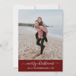 Cartes Pour Fêtes Annuelles Joyeux Noël moderne Script Photo Rouge Chevron