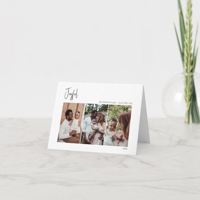 Cartes Pour Fêtes Annuelles Joyeux Noël moderne Script plié trois photos (Devant)