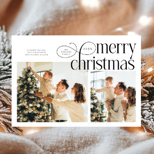 Cartes Pour Fêtes Annuelles Joyeux Noël moderne simple 2 photos famille 