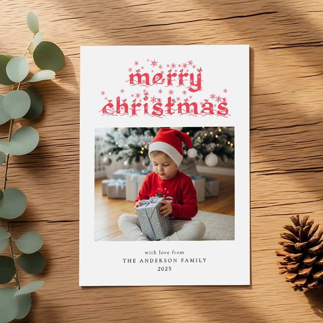 Cartes Pour Fêtes Annuelles Joyeux Noël Moderne Snowscript Photo (Créateur téléchargé)