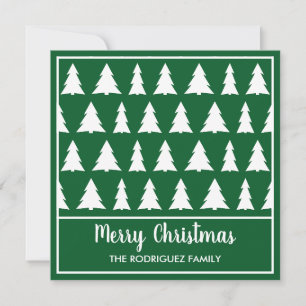 Cartes Pour Fêtes Annuelles Joyeux Noël moderne vert Motif d'arbre blanc