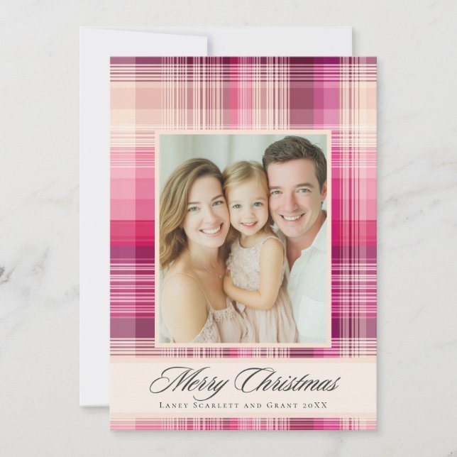 Cartes Pour Fêtes Annuelles Joyeux Noël motif férié carreaux rose (Devant)