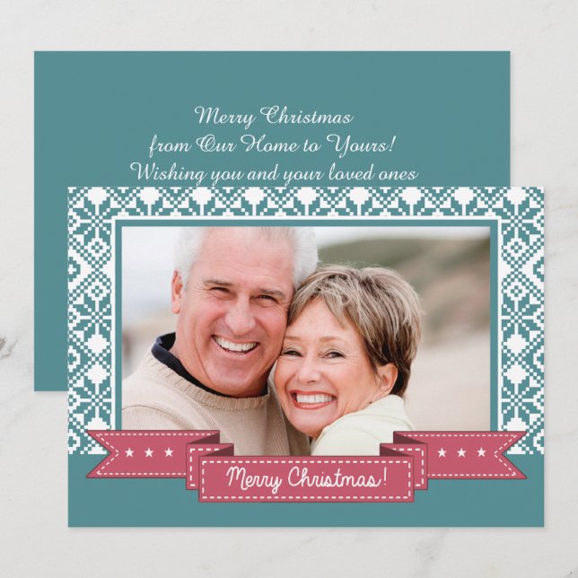 Cartes Pour Fêtes Annuelles Joyeux Noël. Motif Nordic Snowflake Photo (Devant / Derrière)