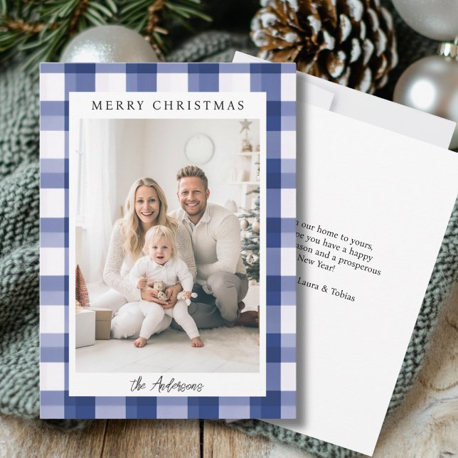 Cartes Pour Fêtes Annuelles Joyeux Noël! Motif, photo (Merry Christmas! Plaid Pattern Photo Holiday Card)