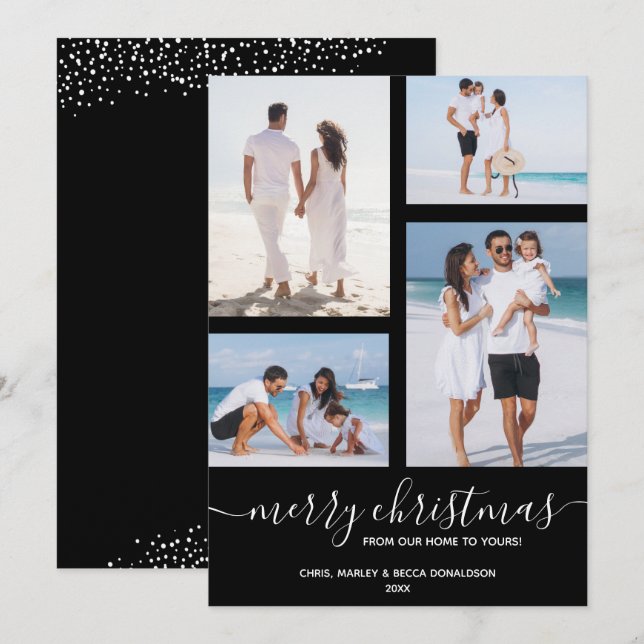 Cartes Pour Fêtes Annuelles Joyeux Noël Multi Photo Black Holiday Card (Devant / Derrière)