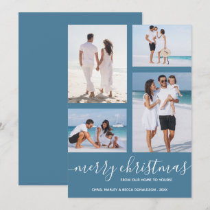 Cartes Pour Fêtes Annuelles Joyeux Noël Multi Photo Blue Holiday Card