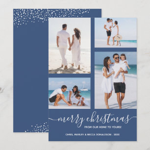 Cartes Pour Fêtes Annuelles Joyeux Noël Multi Photo Blue Holiday Card