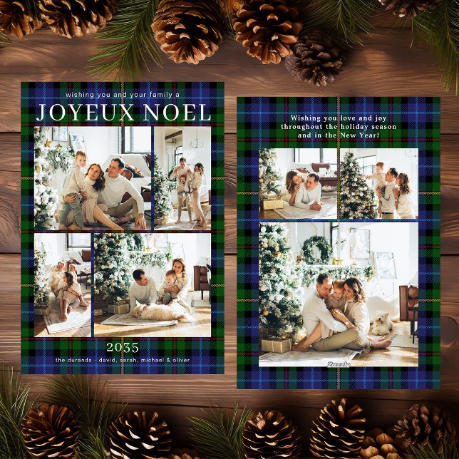 Cartes Pour Fêtes Annuelles Joyeux Noel Multi Photo Green Plaid Holiday Card (Créateur téléchargé)