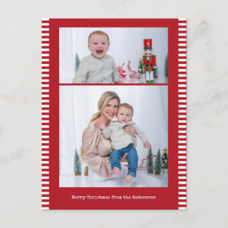 Cartes Pour Fêtes Annuelles Joyeux Noël Multi-Photo Rayé Couleur Rouge