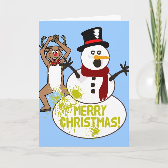 Cartes Pour Fêtes Annuelles Joyeux Noël Neige Jaune (Devant)