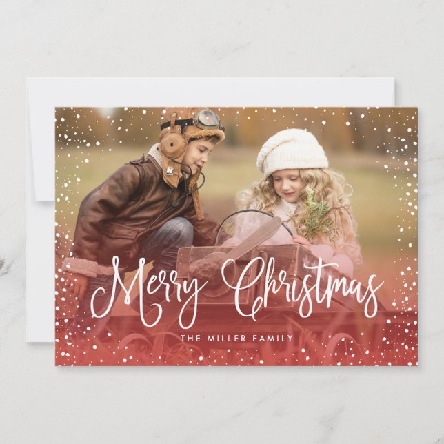 Cartes Pour Fêtes Annuelles Joyeux Noël Neige Rouge (Devant)