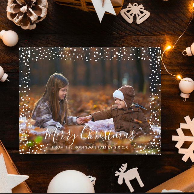 Cartes Pour Fêtes Annuelles Joyeux Noël Neige Tomber une photo personnalisée I (Créateur téléchargé)